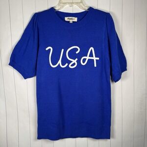 Haptics Holly Harper USA Sweater Royal Blue Patriotic July 4th Southern Belle S